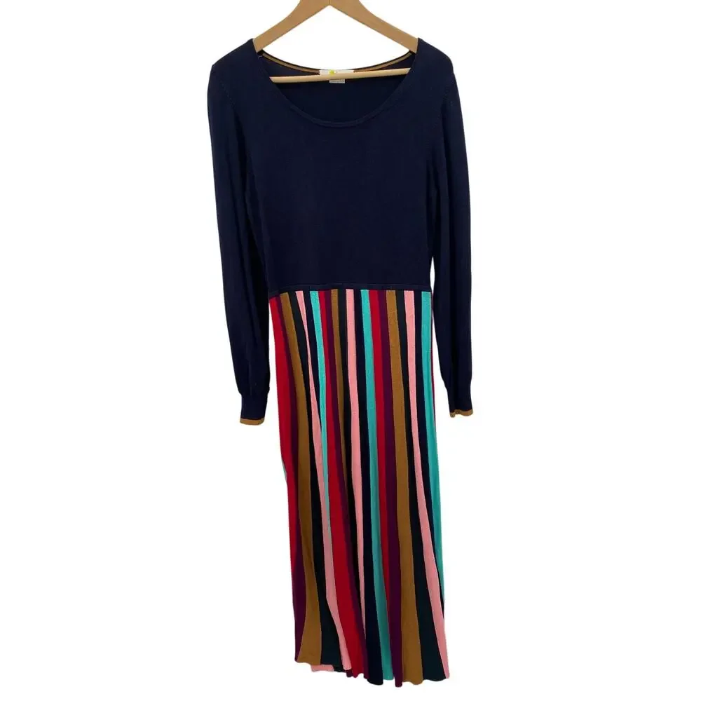 Boden navy rainbow striped knit midi sweater dress - Picture 2 of 5